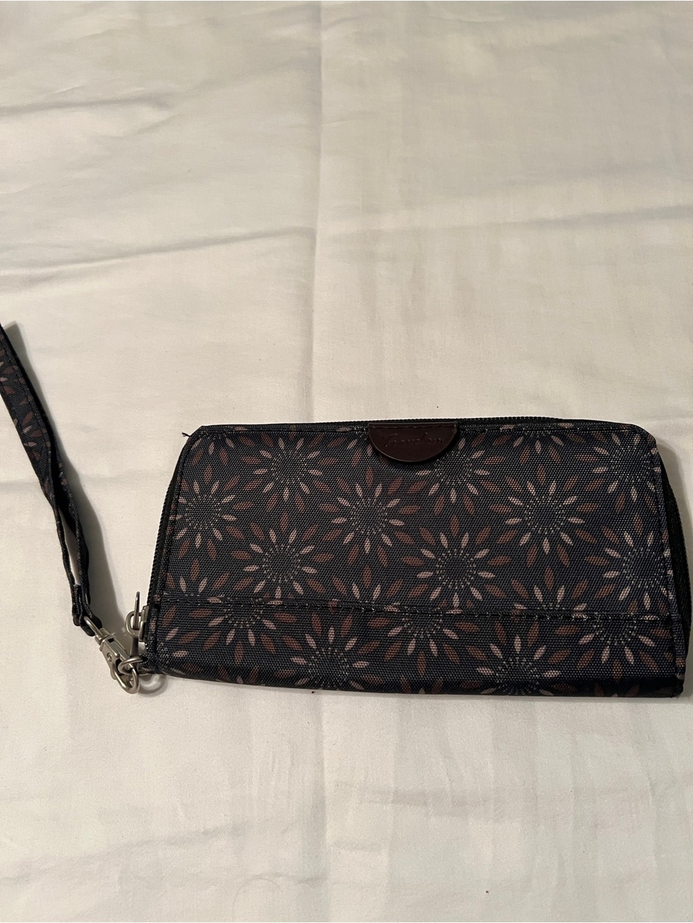 Floral Zip Wristlet Clutch in Brown & Black
